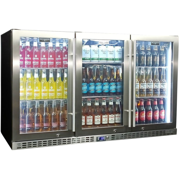 Schmick 3 Door Quiet Running Stainless Steel Glass Door Bar Fridge (Model: SK386-SS)