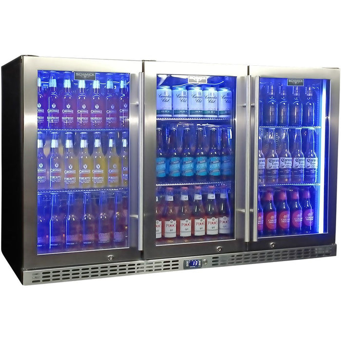 Schmick 3 Door Quiet Running Stainless Steel Glass Door Bar Fridge (Model: SK386-SS)