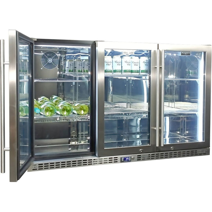 Schmick 3 Door Quiet Running Stainless Steel Glass Door Bar Fridge (Model: SK386-SS)