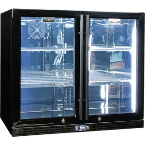 Schmick Twin Door Quiet Running Black Heated Glass Door Bar Fridge (Model: SK206-B-HD)