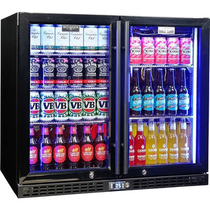 Schmick Twin Door Quiet Running Black Heated Glass Door Bar Fridge (Model: SK206-B-HD)