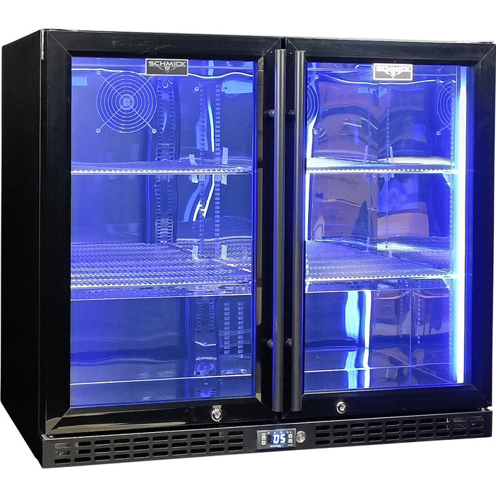 Schmick Twin Door Quiet Running Black Heated Glass Door Bar Fridge (Model: SK206-B-HD)