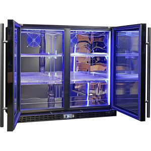 Schmick Twin Door Quiet Running Black Heated Glass Door Bar Fridge (Model: SK206-B-HD)