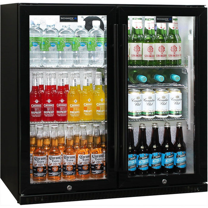 Schmick Black Bar Fridge 2 Door With Heated Glass and Triple Glazing (Model: SK190-B)