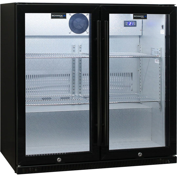 Schmick Black Bar Fridge 2 Door With Heated Glass and Triple Glazing (Model: SK190-B)