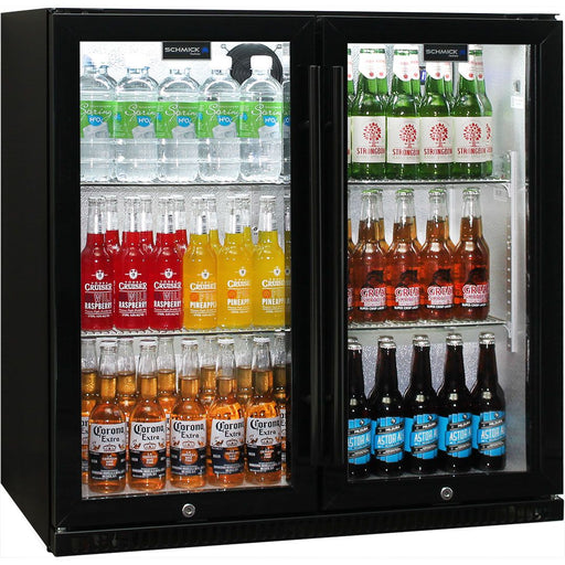 Schmick Black Bar Fridge 2 Door With Heated Glass and Triple Glazing (Model: SK190-B)