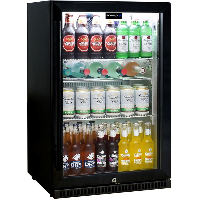 Schmick Black Bar Fridge Tropical Rated With Heated Glass and Triple Glazing 1 Door (Model: SK118R-B)