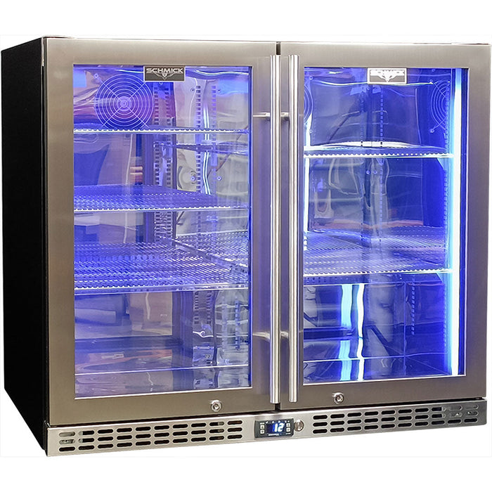 Schmick Twin Door Quiet Running Stainless Steel Triple Glazed Glass Door Bar Fridge - Low Height (Model: SK206-SS)