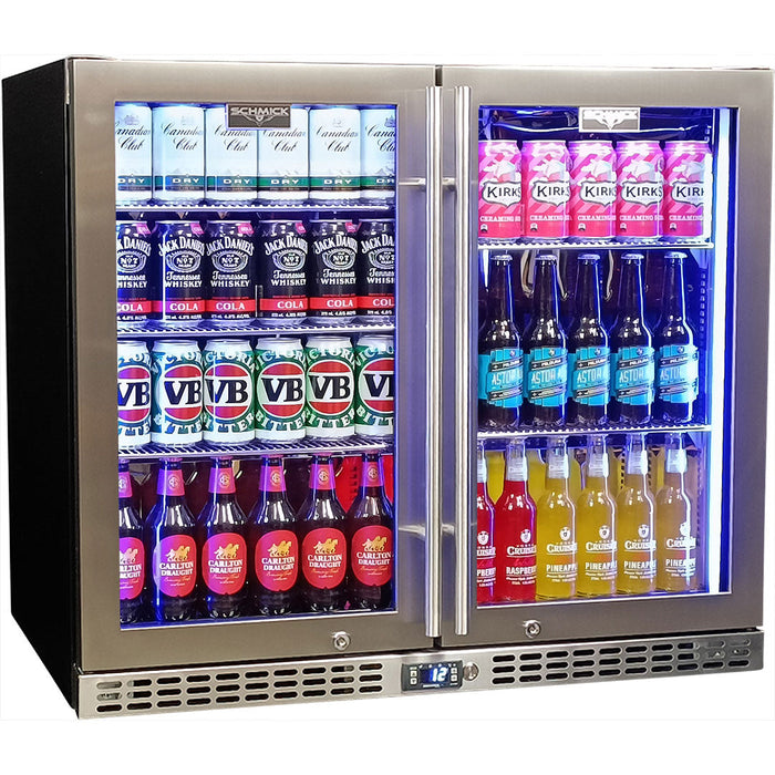 Schmick Twin Door Quiet Running Stainless Steel Triple Glazed Glass Door Bar Fridge - Low Height (Model: SK206-SS)