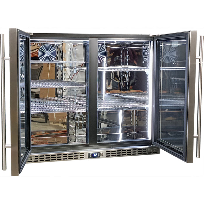 Schmick Twin Door Quiet Running Stainless Steel Triple Glazed Glass Door Bar Fridge - Low Height (Model: SK206-SS)