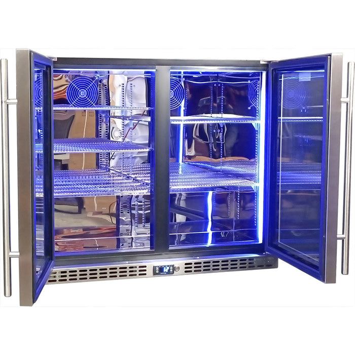 Schmick Twin Door Quiet Running Stainless Steel Triple Glazed Glass Door Bar Fridge - Low Height (Model: SK206-SS)