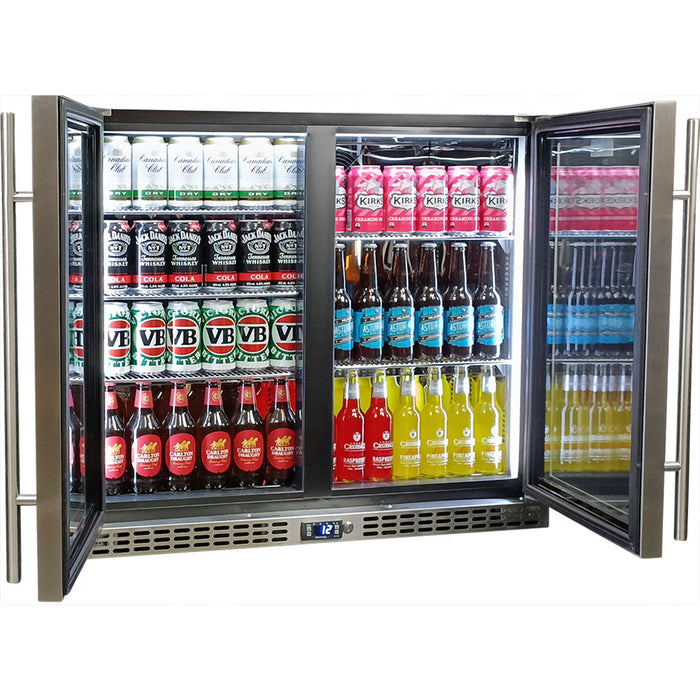 Schmick Twin Door Quiet Running Stainless Steel Triple Glazed Glass Door Bar Fridge - Low Height (Model: SK206-SS)