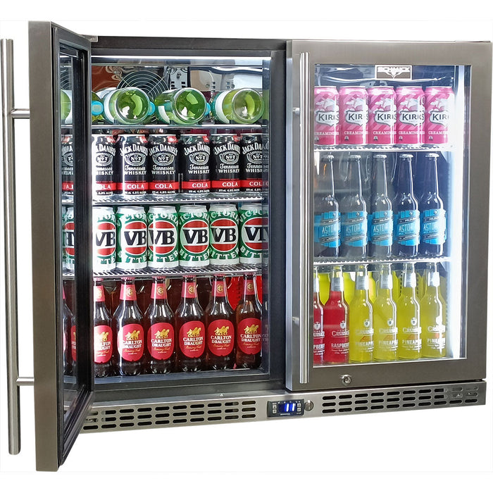 Schmick Twin Door Quiet Running Stainless Steel Triple Glazed Glass Door Bar Fridge - Low Height (Model: SK206-SS)