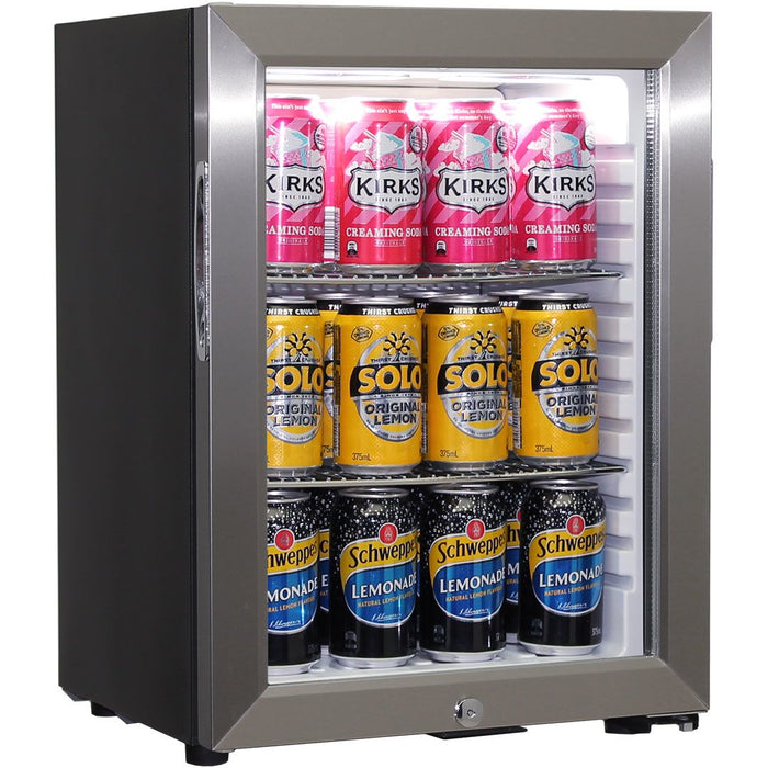 Schmick Glass Door Mini Bar Accommodation Fridge Quiet Running With Shallow Depth (Model: SK40-SS)