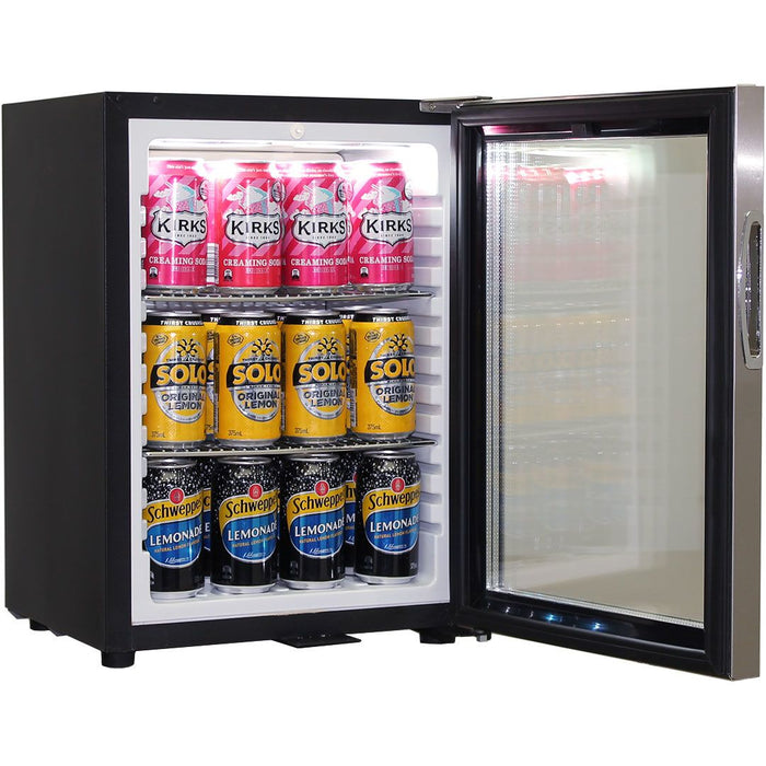 Schmick Glass Door Mini Bar Accommodation Fridge Quiet Running With Shallow Depth (Model: SK40-SS)