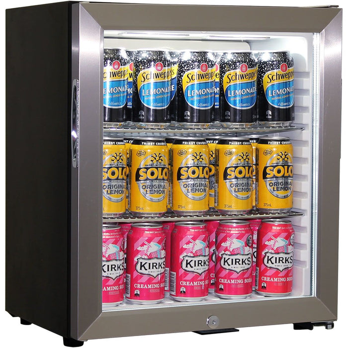 Schmick Glass Door Mini Bar Accommodation Fridge Quiet Running With Shallow Depth (Model: SK55-SS)