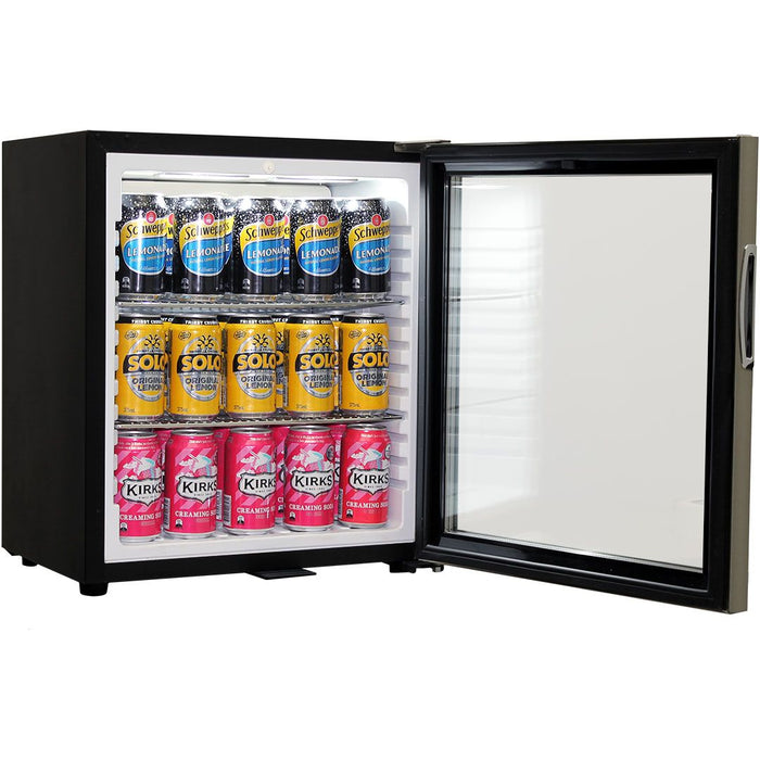 Schmick Glass Door Mini Bar Accommodation Fridge Quiet Running With Shallow Depth (Model: SK55-SS)