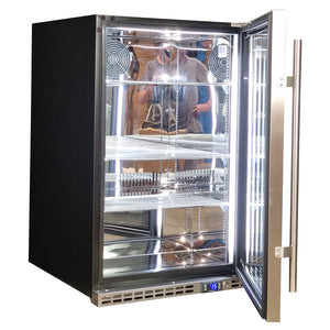 Schmick Stainless Steel Quiet Front Venting Under Bench Heated Glass Door Bar Fridge (Model: SK146R-HD)