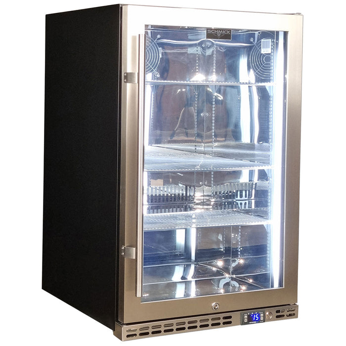 Schmick Stainless Steel Quiet Front Venting Under Bench Heated Glass Door Bar Fridge (Model: SK146R-HD)