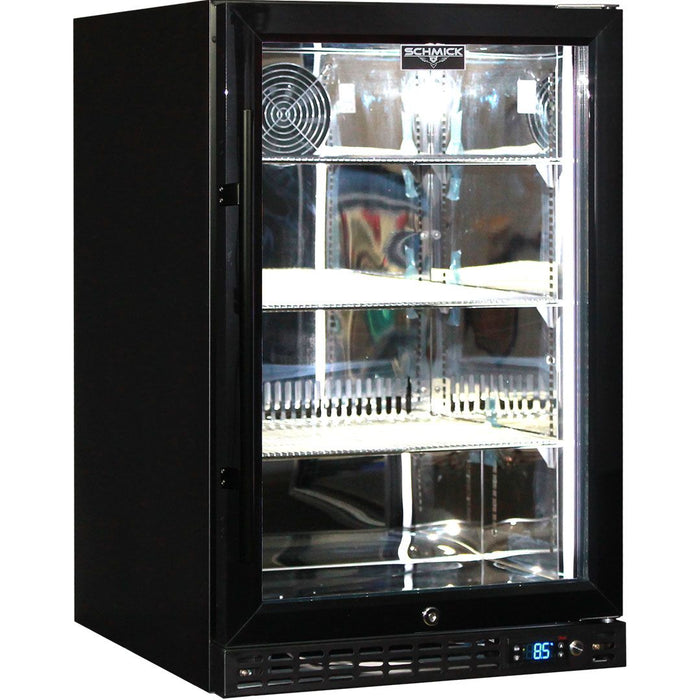 Schmick Quiet Running Front Venting Under Bench Heated Glass Door Bar Fridge - Right Hinged (Model: SK116R-B-HD)