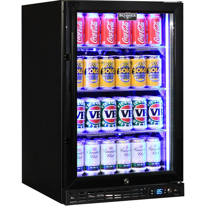 Schmick Quiet Running Front Venting Under Bench Heated Glass Door Bar Fridge - Right Hinged (Model: SK116R-B-HD)