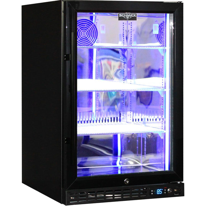 Schmick Quiet Running Front Venting Under Bench Heated Glass Door Bar Fridge - Right Hinged (Model: SK116R-B-HD)