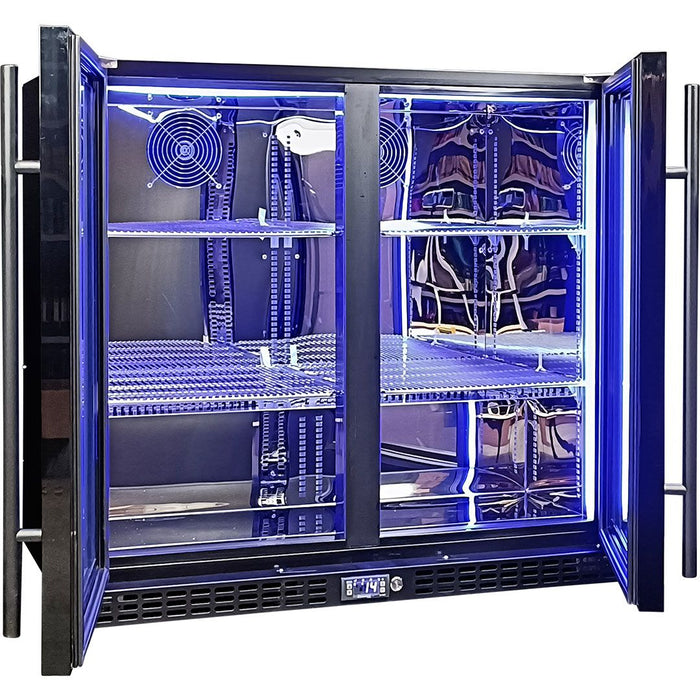 Schmick Twin Door Quiet Running Black Heated Glass Door Bar Fridge (Model: SK246-B-HD)