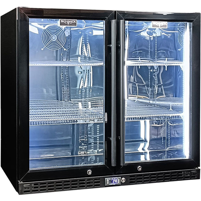 Schmick Twin Door Quiet Running Black Heated Glass Door Bar Fridge (Model: SK246-B-HD)