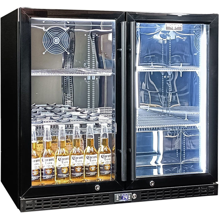 Schmick Twin Door Quiet Running Black Heated Glass Door Bar Fridge (Model: SK246-B-HD)