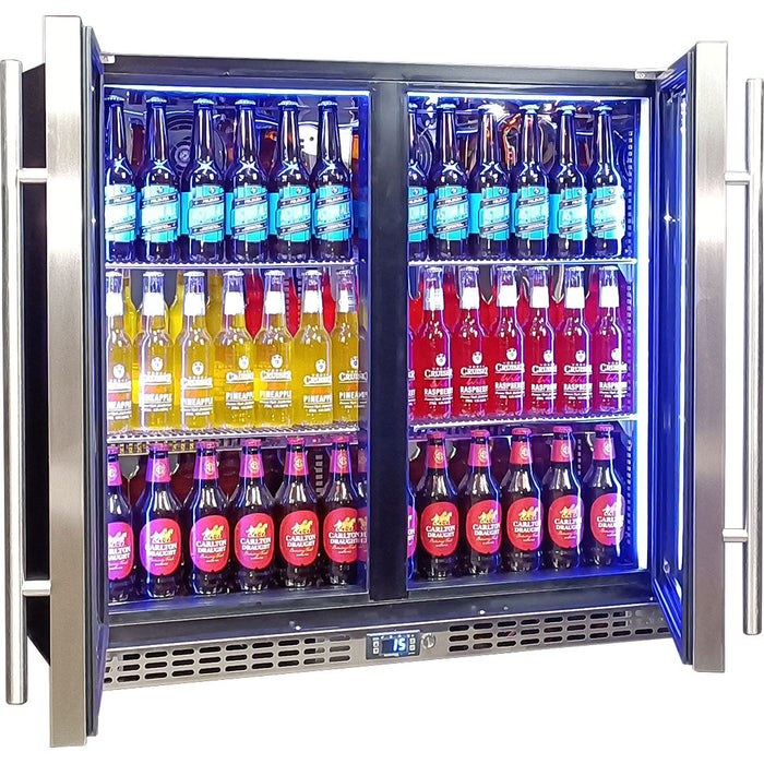 Schmick Twin Door Quiet Running Stainless Steel Heated Glass Door Bar Fridge (Model: SK246-HD)