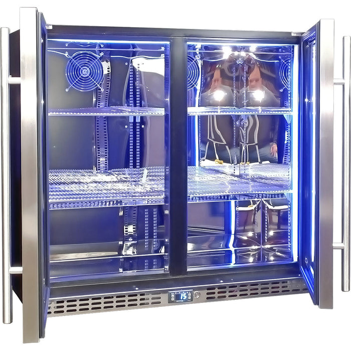 Schmick Twin Door Quiet Running Stainless Steel Heated Glass Door Bar Fridge (Model: SK246-HD)