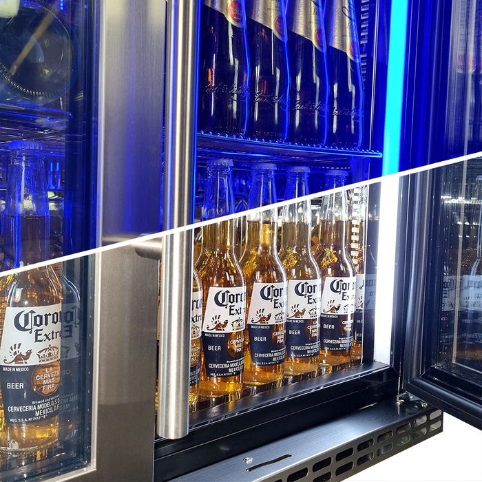 Schmick Twin Door Quiet Running Stainless Steel Heated Glass Door Bar Fridge (Model: SK246-HD)