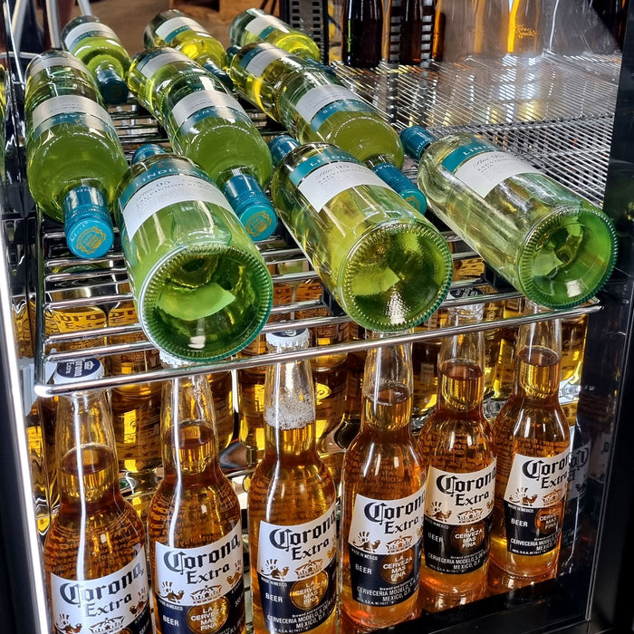 Schmick Twin Door Quiet Running Stainless Steel Heated Glass Door Bar Fridge (Model: SK246-HD)