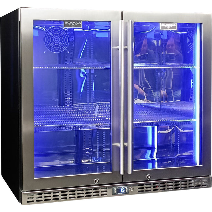 Schmick Twin Door Quiet Running Stainless Steel Heated Glass Door Bar Fridge (Model: SK246-HD)