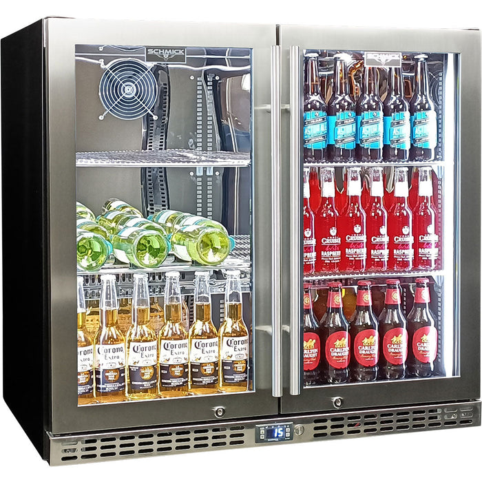 Schmick Twin Door Quiet Running Stainless Steel Heated Glass Door Bar Fridge (Model: SK246-HD)