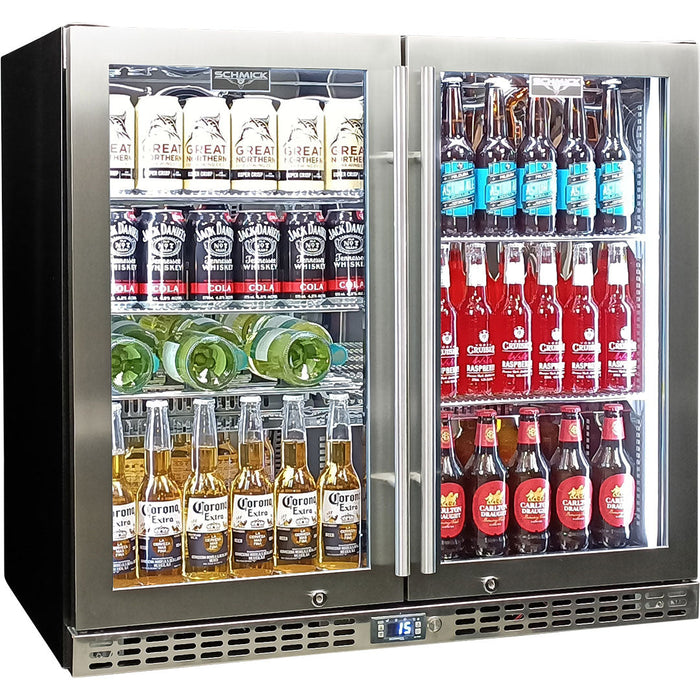 Schmick Twin Door Quiet Running Stainless Steel Heated Glass Door Bar Fridge (Model: SK246-HD)