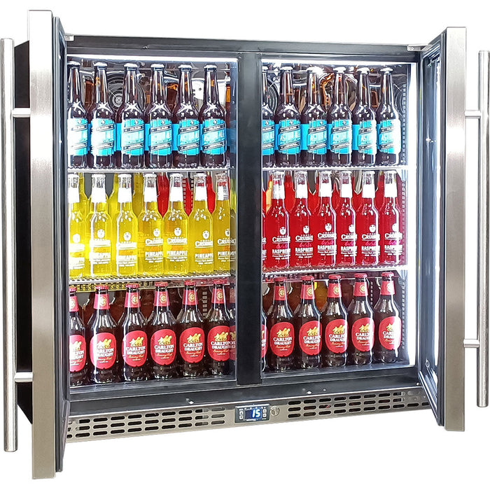 Schmick Twin Door Quiet Running Stainless Steel Heated Glass Door Bar Fridge (Model: SK246-HD)