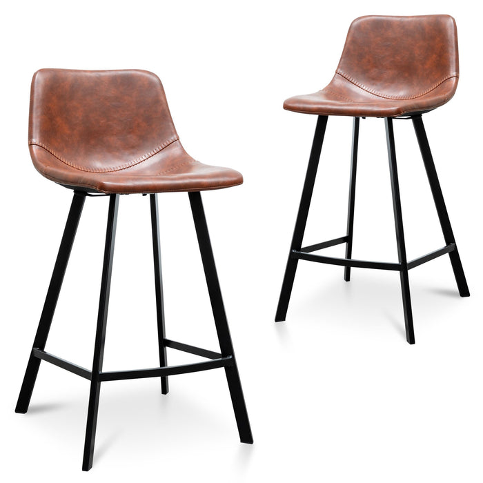 CBS2749-SE - 65cm Bar Stool - Cinnamon Brown PU Leather (Set of 2)