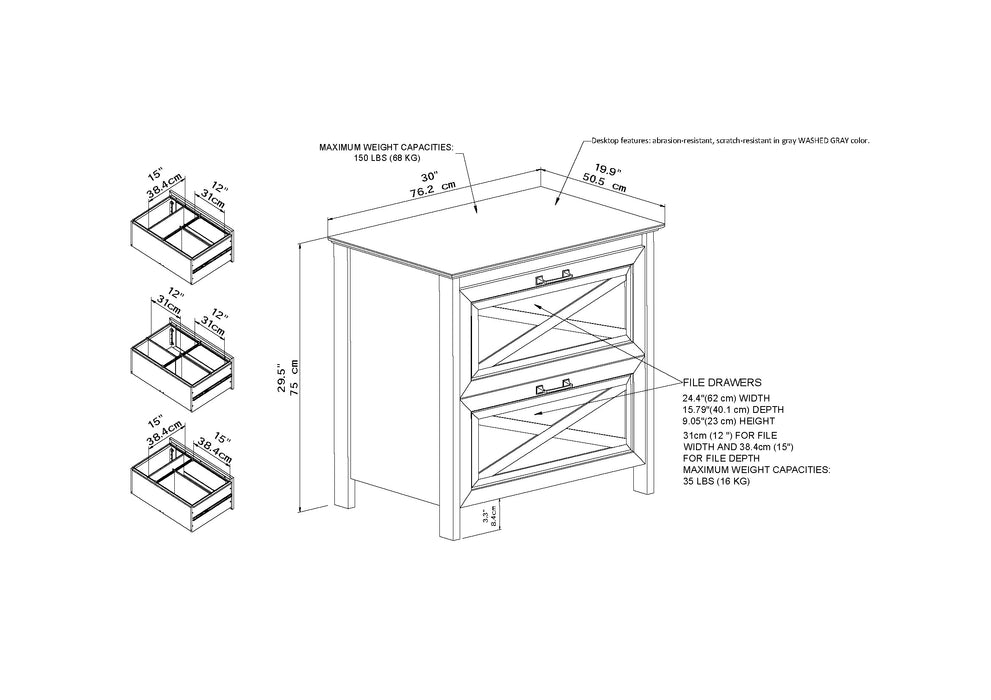 Joanna 2 Draw Filing Cabinet In Washed Grey