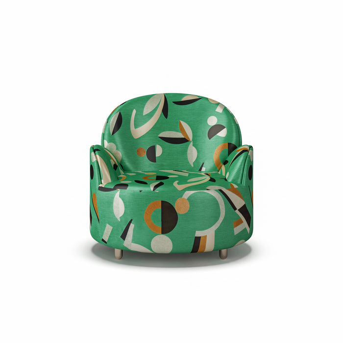 Strings Armchair - Plush Green Geometric Fabric