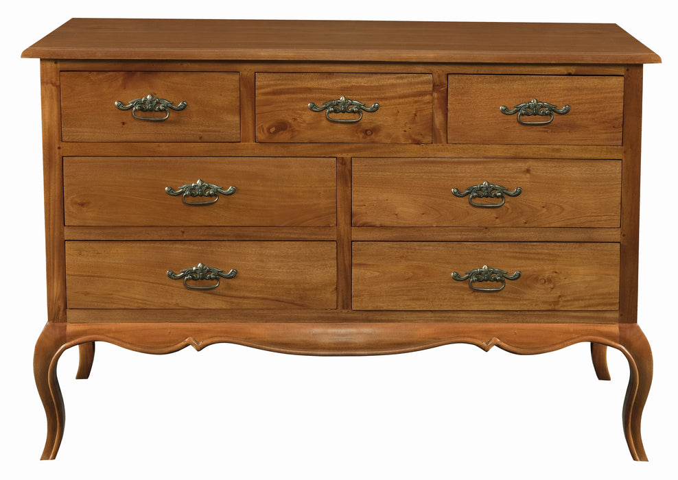 French Provincial 7 Drawer Tallboy (Light Pecan)