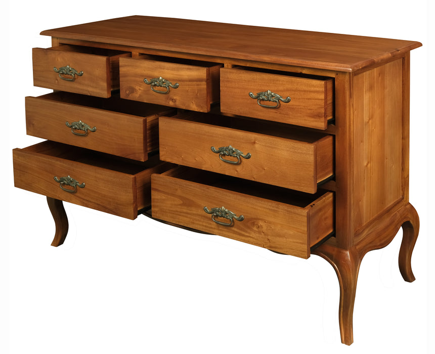 French Provincial 7 Drawer Tallboy (Light Pecan)
