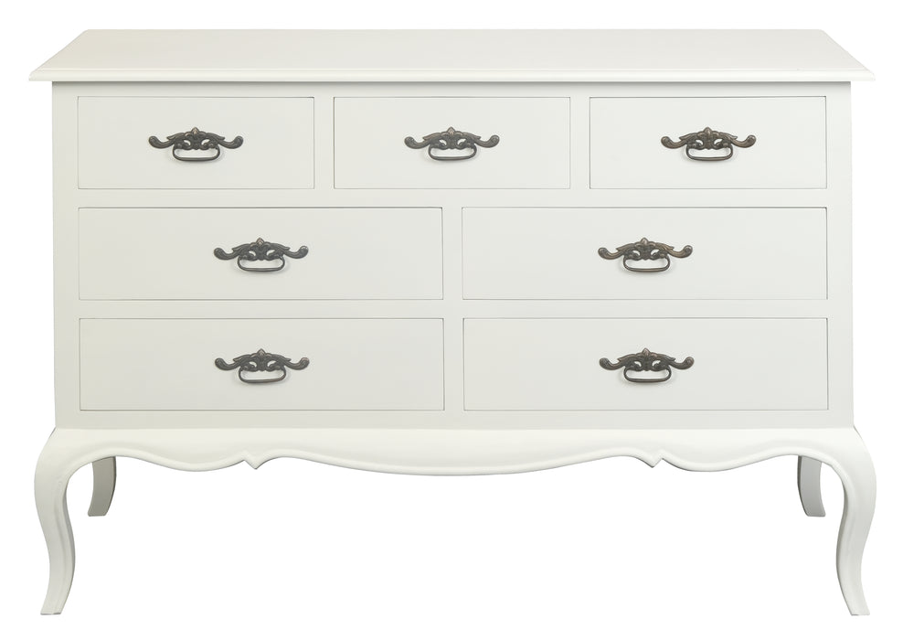 French Provincial 7 Drawer Tallboy (White)