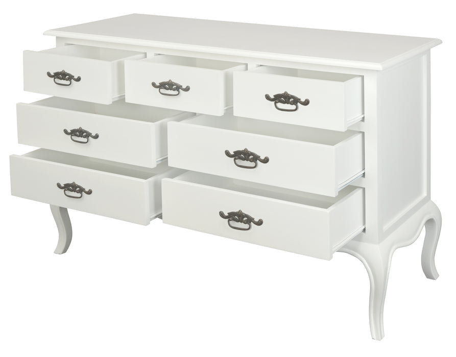 French Provincial 7 Drawer Tallboy (White)