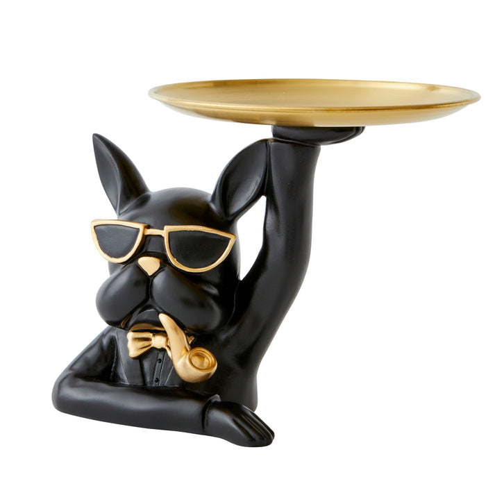 Bulldog with Pipe Tray, Black - Brass