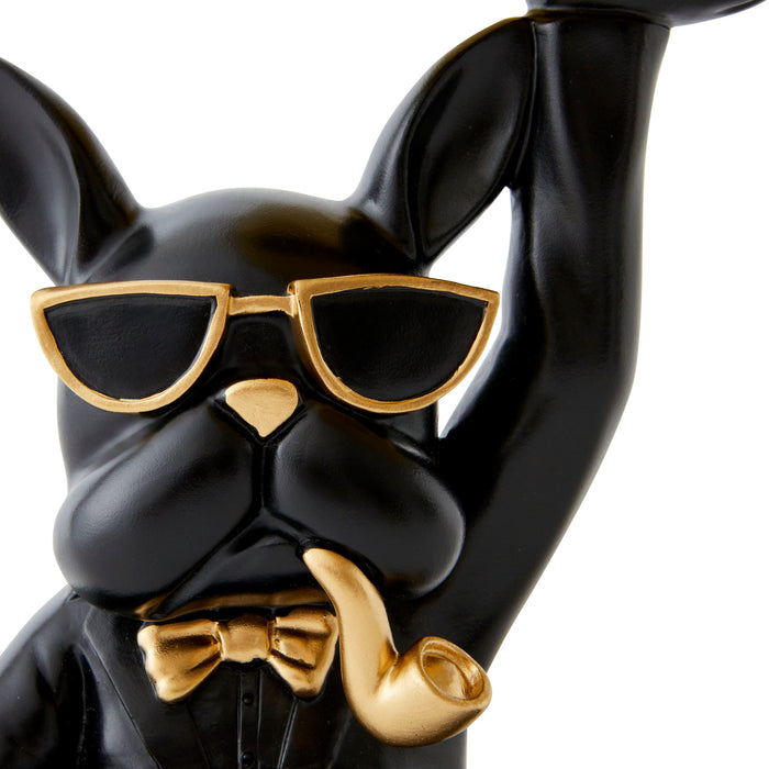 Bulldog with Pipe Tray, Black - Brass
