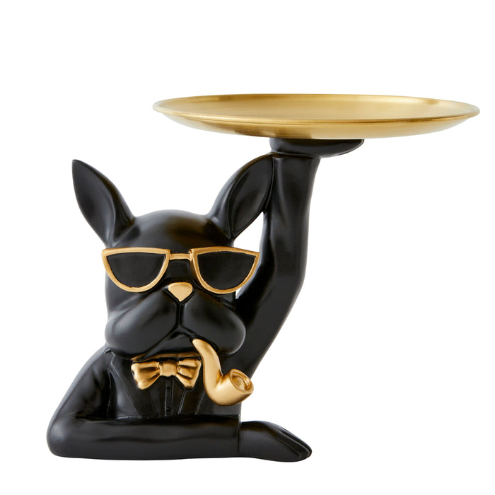 Bulldog with Pipe Tray, Black - Brass