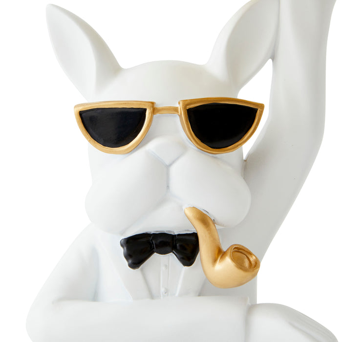 Bulldog with Pipe Tray, White - Brass