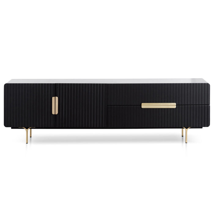 CTV6736-IG Matte Black TV Entertainment Unit - Brass Legs and Handle