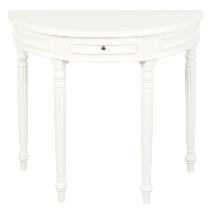 Nueva Solid Mahogany Turn Leg Half Round Sofa Table (White)
